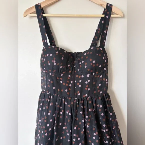 NEW Cara Cara Pheobe Midi Linen Silk Dress Stamped Dot Black US 6 UK 10 - Picture 9 of 16